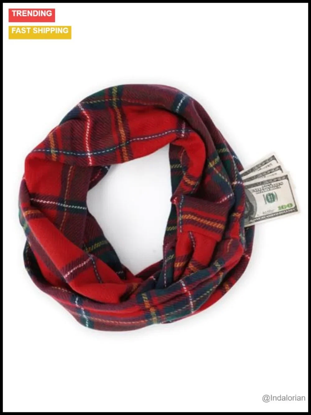 Warm Zip Pocket Infinity Scarf Winter Travel Cold Weather Wrap